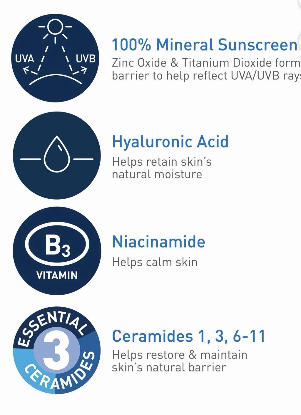CeraVe Hydrating Mineral Sunscreen Face Lotion SPF50 2.5fl oz 75mL 