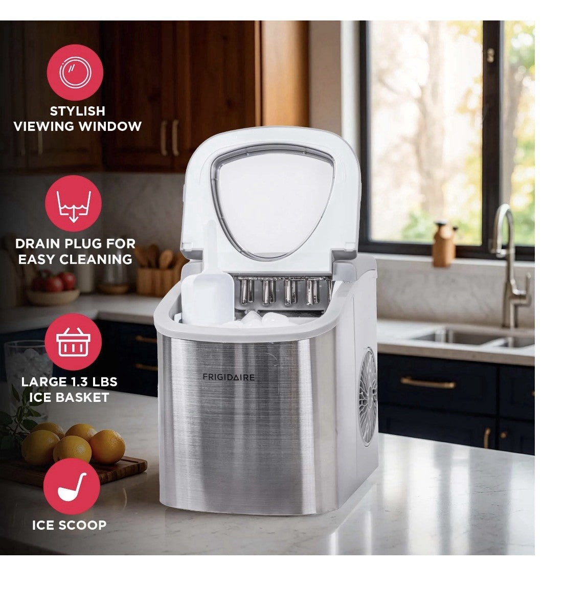 Frigidaire 26 lb Bullet Ice Maker Stainless Steel - compact, high-capacity icema