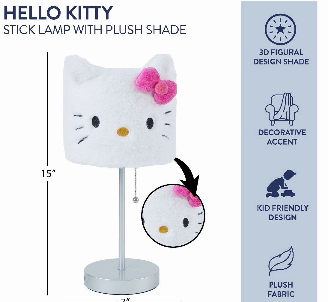 Hello Kitty Plush Table Lamp 15" H - Adorable Plush Light for Kids' Rooms