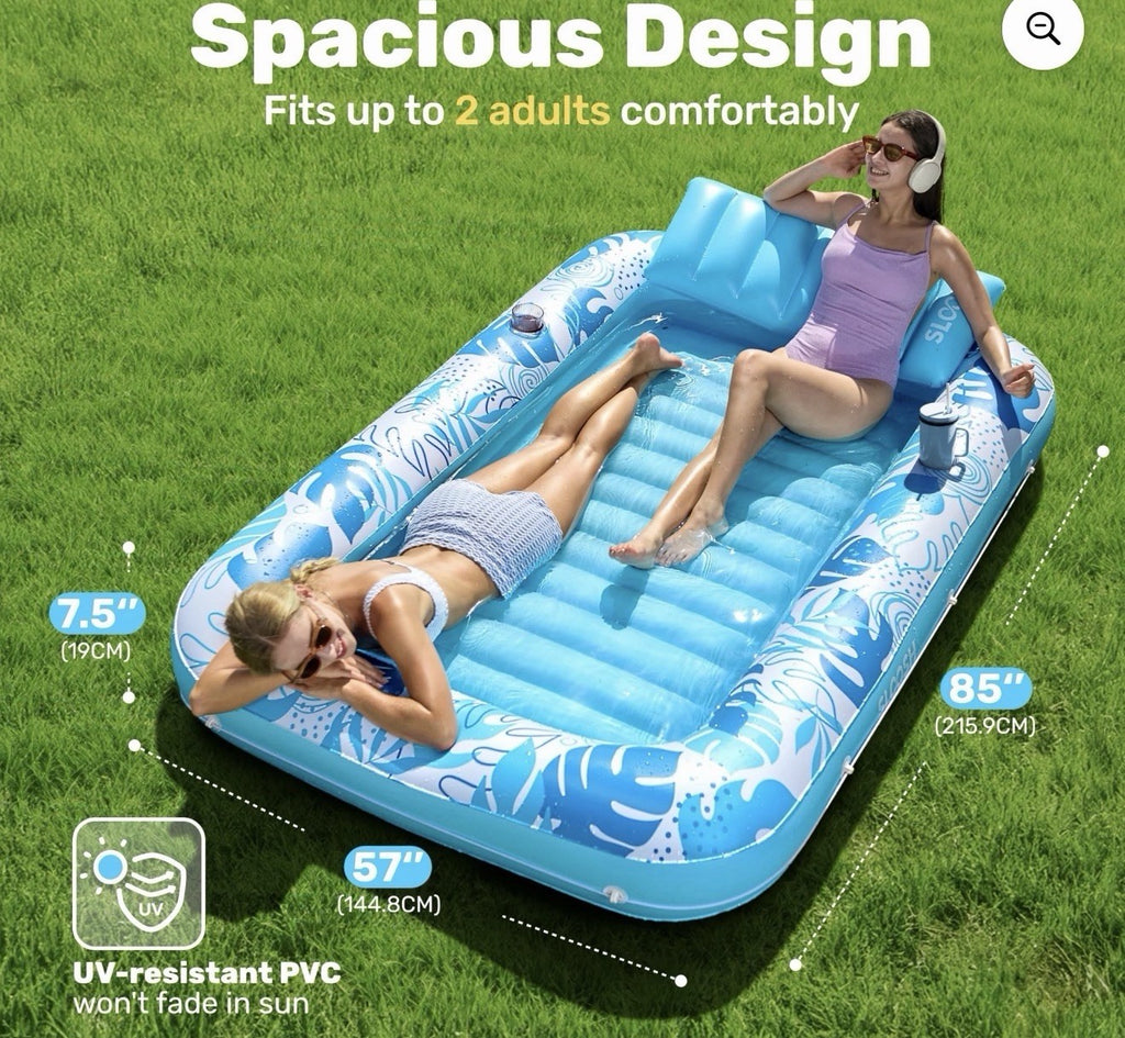 Sloosh Inflatable Tanning Pool Lounger Float, 85" x 57" Extra Large XL-Blue