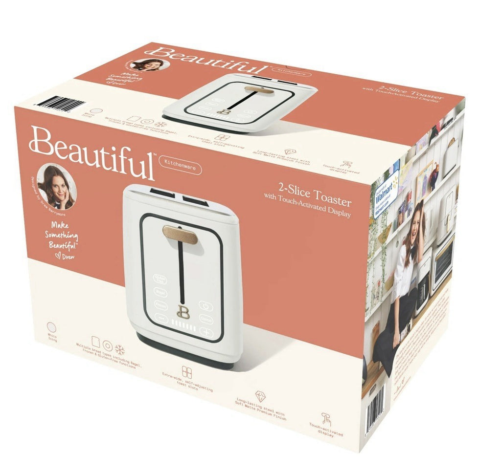 Beautiful 2-Slice Touch-Activated Toaster – White Icing by Drew Barrymore