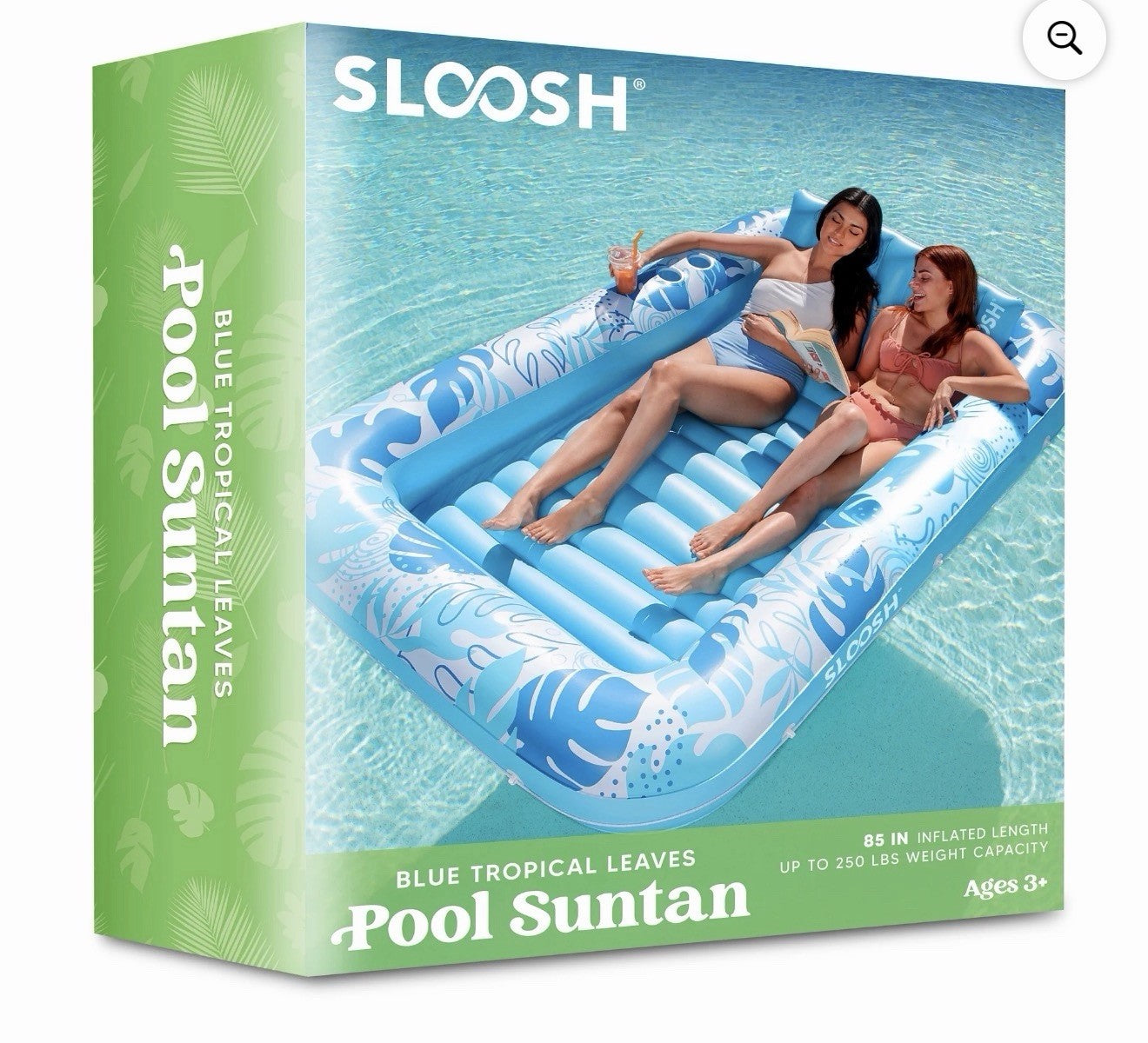 Sloosh Inflatable Tanning Pool Lounger Float, 85" x 57" Extra Large XL-Blue