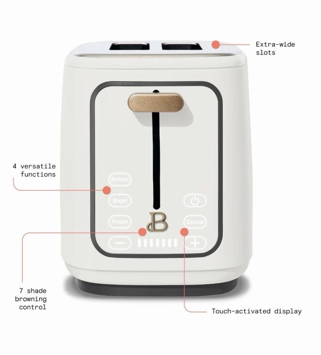 Beautiful 2-Slice Touch-Activated Toaster – White Icing by Drew Barrymore